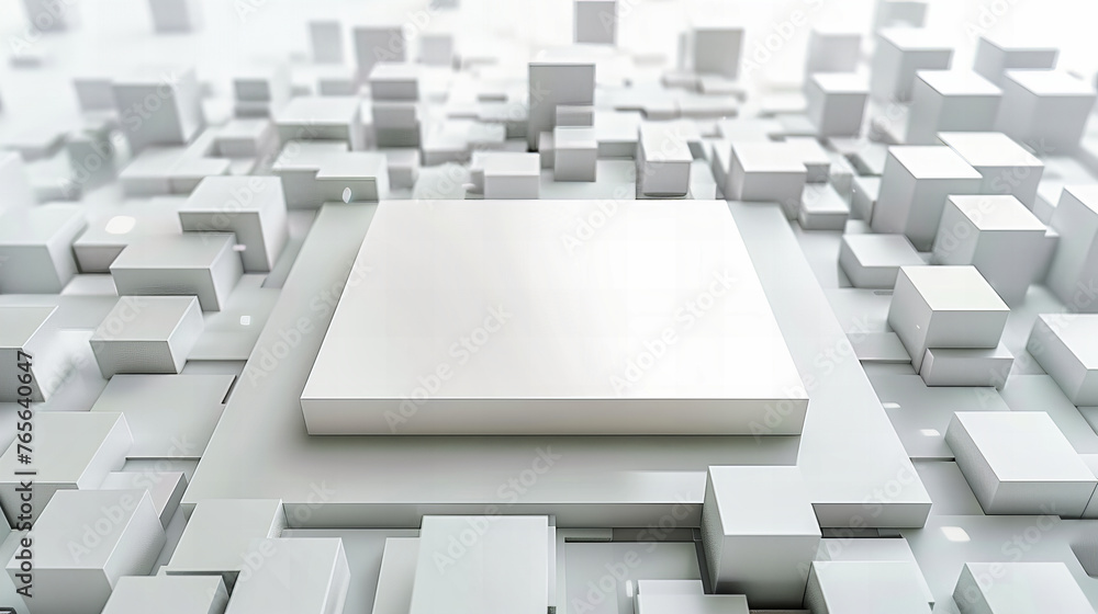 Poster minimalistic white cube design, symbolizing simplicity and modern aesthetics in an abstract and geom