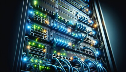 A close-up image of server hardware inside a data center.