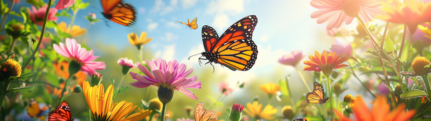 Fototapeta premium Butterflies and Blooms under the Sunlight 