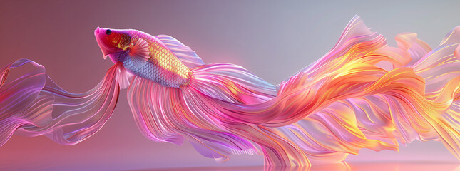 Vibrant Siamese Fighting Fish Illustration in Pastel Tones
