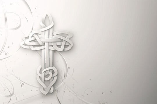 White embossed celtic cross on grey background