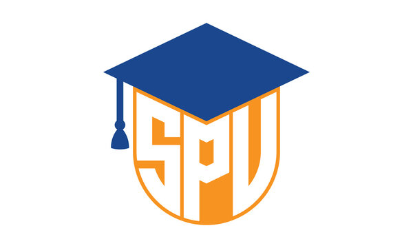 SPV initial letter academic logo design vector template. school college logo, university logo, graduation cap logo, institute logo, educational logo, library logo, teaching logo, book shop, varsity