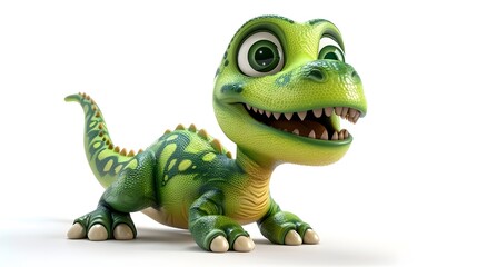 Fototapeta premium A charming and playful cartoon-style dinosaur creature with vibrant green scaly skin large expressive eyes