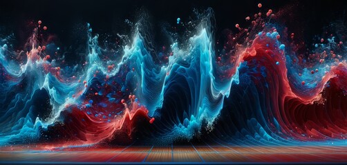 Ethereal Waves. Abstract Red and Blue Particle Composition