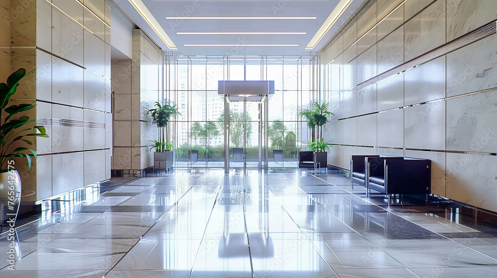 Poster modern architecture meets functionality in this office corridor, where design and light create a pat