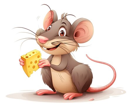 recommend clip art: A mischievous cartoon mouse with a cheeky expression holds a piece of cheese in its paws whiskers