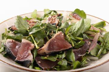 カツオとクレソンとミョウガのサラダ