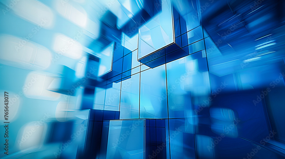 Poster modern blue cubes in an abstract geometric pattern, representing futuristic digital technology and a