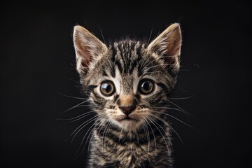 Naklejka na ściany i meble Cute Baby Cat with Dark Grey Tabby Stripes Standing Upright