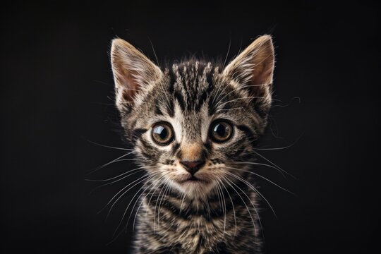 Cute Baby Cat with Dark Grey Tabby Stripes Standing Upright