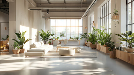 A chill breakout area for a cool studio office, light bright neutral tones. Generative AI.