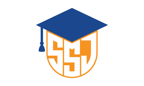 SSJ initial letter academic logo design vector template. school college logo, university logo, graduation cap logo, institute logo, educational logo, library logo, teaching logo, book shop, varsity