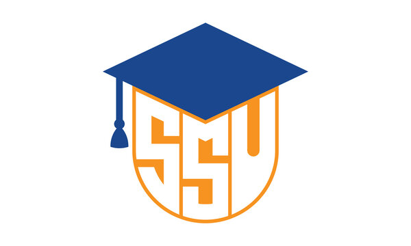 SSU initial letter academic logo design vector template. school college logo, university logo, graduation cap logo, institute logo, educational logo, library logo, teaching logo, book shop, varsity