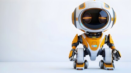 Cheerful and Expressive Futuristic Robot with Big Winking Eyes on Isolated White Background - obrazy, fototapety, plakaty