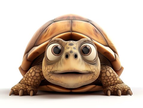 a close-up of an anxious cartoon-style turtle peeking out from its shell The turtle