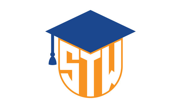 STW initial letter academic logo design vector template. school college logo, university logo, graduation cap logo, institute logo, educational logo, library logo, teaching logo, book shop, varsity