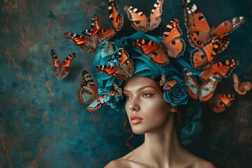 Human mind with flowers and butterflies growing positive thinking, creative mind, self care and mental health concept. Generative AI.