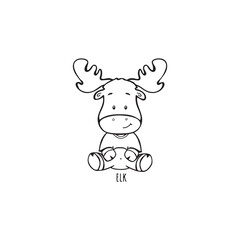 cute moose vector sitting drawing for coloring