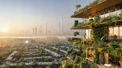 Foto op Plexiglas Modern City Skyline and Green Urban Landscape, Architecture and Skyscrapers, Downtown Dubai Aerial View © MdIqbal