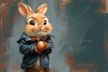 Happy cute easter bunny, card. AI generative