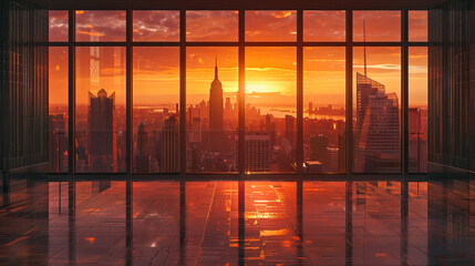 Fototapeta premium Modern Cityscape View Through a Glass Skyscraper, Architectural Elegance in Urban Design and Business Development