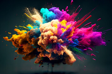 Fototapeta na wymiar An explosion of multicolored paint, a cloud of dust. black background. 