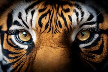 Close-up of the tiger's eyes.  - obrazy, fototapety, plakaty
