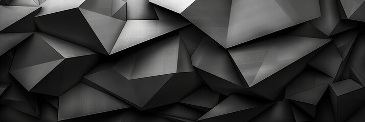 Black abstract background with low poly geometric shapes, dark monochrome wallpaper for design , black Geometric shapes ,banner