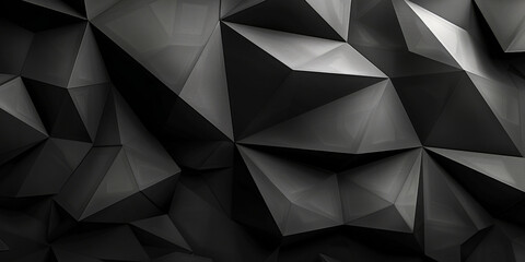 Obraz premium Black abstract background with low poly geometric shapes, dark monochrome wallpaper for design , black Geometric shapes ,banner