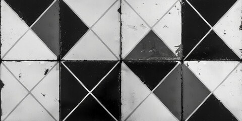 A black and white diamond pattern of rectangular mosaic tiles background banner