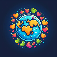 hearts around the globe, love planet. Earth Day. 