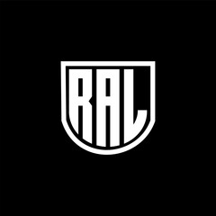 RAL letter logo design with black background in illustrator, cube logo, vector logo, modern alphabet font overlap style. calligraphy designs for logo, Poster, Invitation, etc.