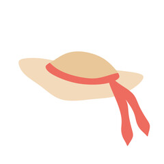 Summer Sun Hat. Beach Straw Head Wearing, Garment with Brims. Holiday Women accessory. Modern or Vintage Fashion Protective Headwear. Flat Graphic Vector Illustration Isolated on White background