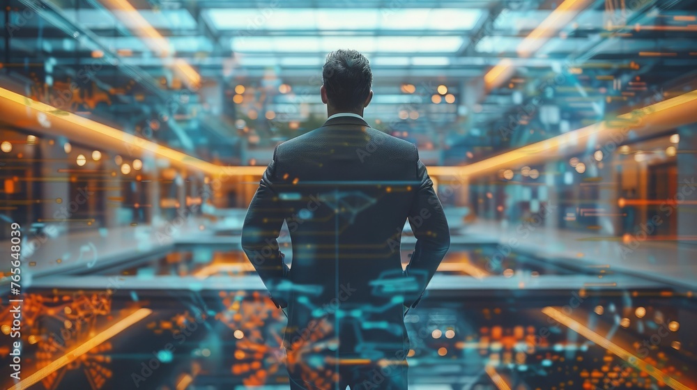 Aufkleber A businessman who combines IT consulting with a global network, efficiency and competitiveness, IT solutions and strategic guidance. Generative AI.