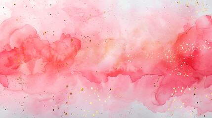 Pink, red and gold background with gold sprinkles. Backdrop with copy space.