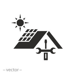 equipment service alternative energy icon, installing solar panel, flat symbol on white background - vector illustration eps10