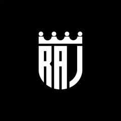 RAJ letter logo design with black background in illustrator, cube logo, vector logo, modern alphabet font overlap style. calligraphy designs for logo, Poster, Invitation, etc. - obrazy, fototapety, plakaty