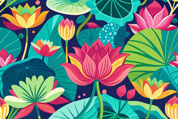 Fototapeta na wymiar colorful-pattern-with-lotus-leaves-design .