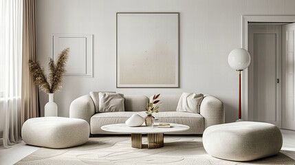 Modern living room interior with stylish furniture and chic design elements, emphasizing comfort and contemporary living