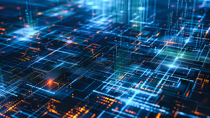 Fototapeta premium Modern Network and Digital Technology in Science, Abstract Blue Background with Computer Processor and Circuit Lines