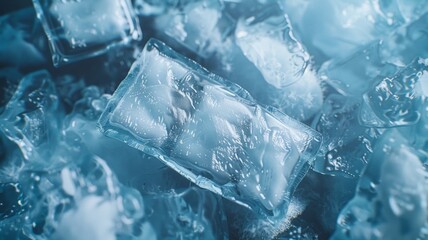 Textured background of blue ice 
