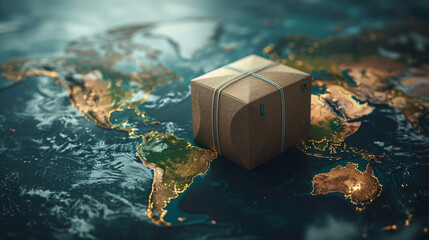 world map with box, worldwide delivery 