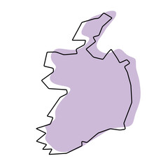 Ireland country simplified map. Violet silhouette with thin black smooth contour outline isolated on white background. Simple vector icon