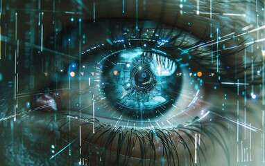 A close-up of the eyes of a person experiencing augmented reality.