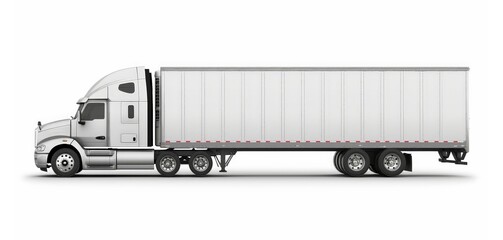 A side view of a modern white semi-truck isolated on a white background, emphasizing logistics and transport.