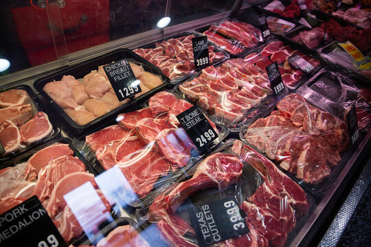 different cuts of meat at a butchers shop