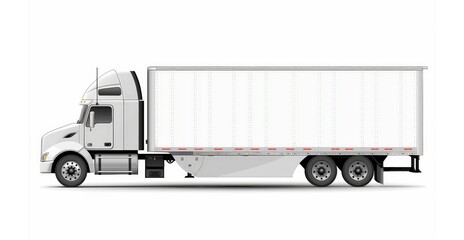 Side profile of a modern white semi truck isolated on a white background.