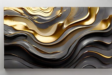 Digital Art of Grey and Gold Liquid Gel Thick Wavy Background Generative AI