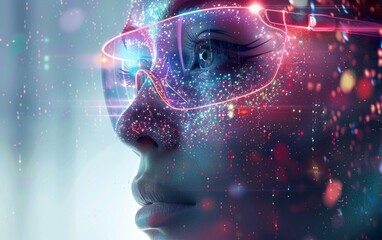 A woman is wearing goggles and experiencing augmented reality.