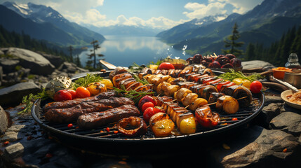 outdoor grilling River and natural forest atmosphere